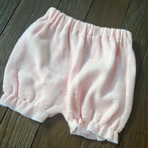 Adorable knit elastic waist, pink baby bloomers ￼